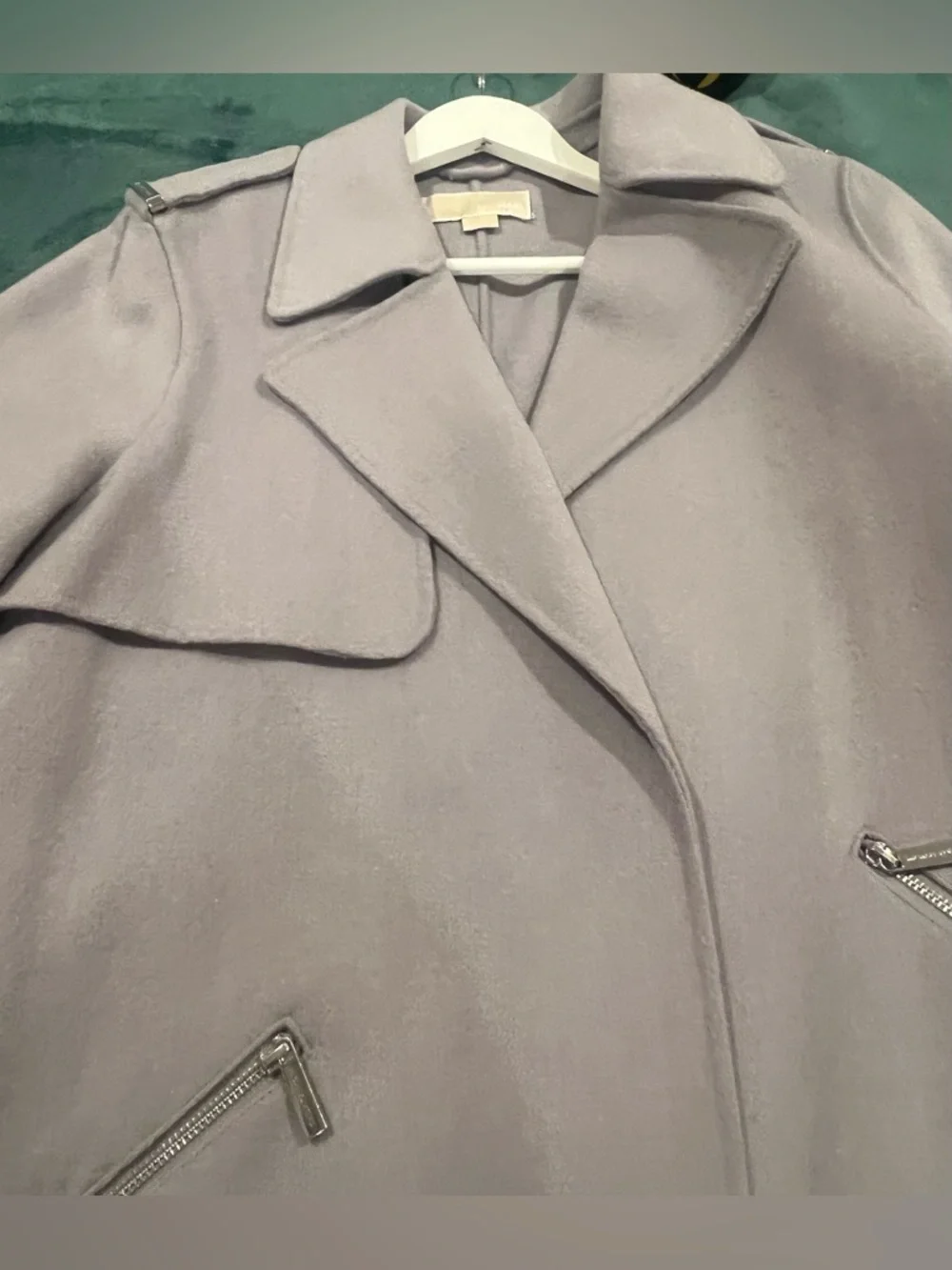 Michael Kors Wool Blend Coat NWT L Lavender Gray Long Trench Coat